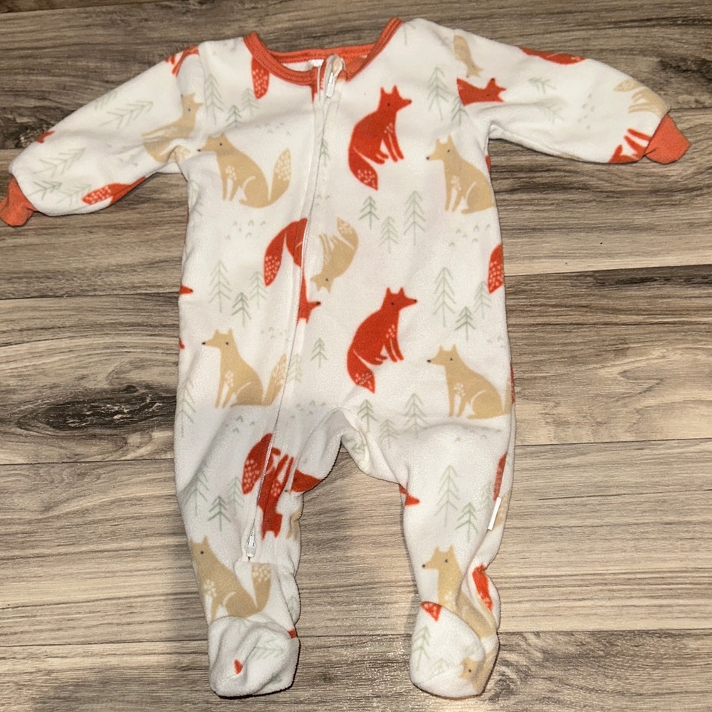 Gerber White and Orange Fox Print Footie